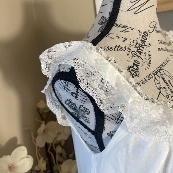 White Sheer Chiffon Lace Trim Nightgown Romantic Bridal Lingerie Slip Dress M - Picture 5 of 9